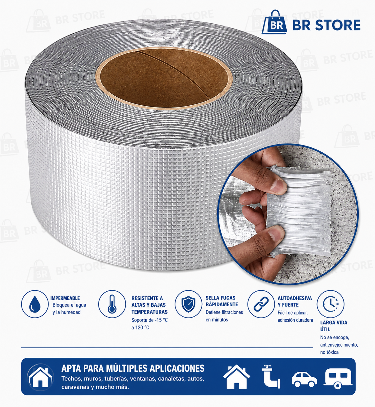 Cinta Selladora Impermeable Tapagoteras de Alta Resistencia | 5 cm x 5 m