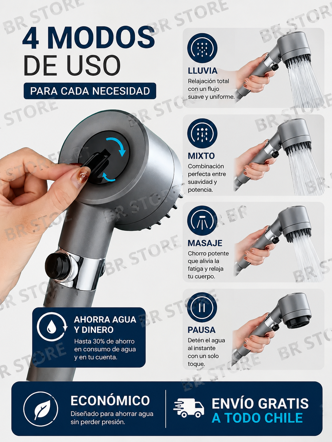 Ducha Potente con Filtro – Alta Presión y 4 Modos