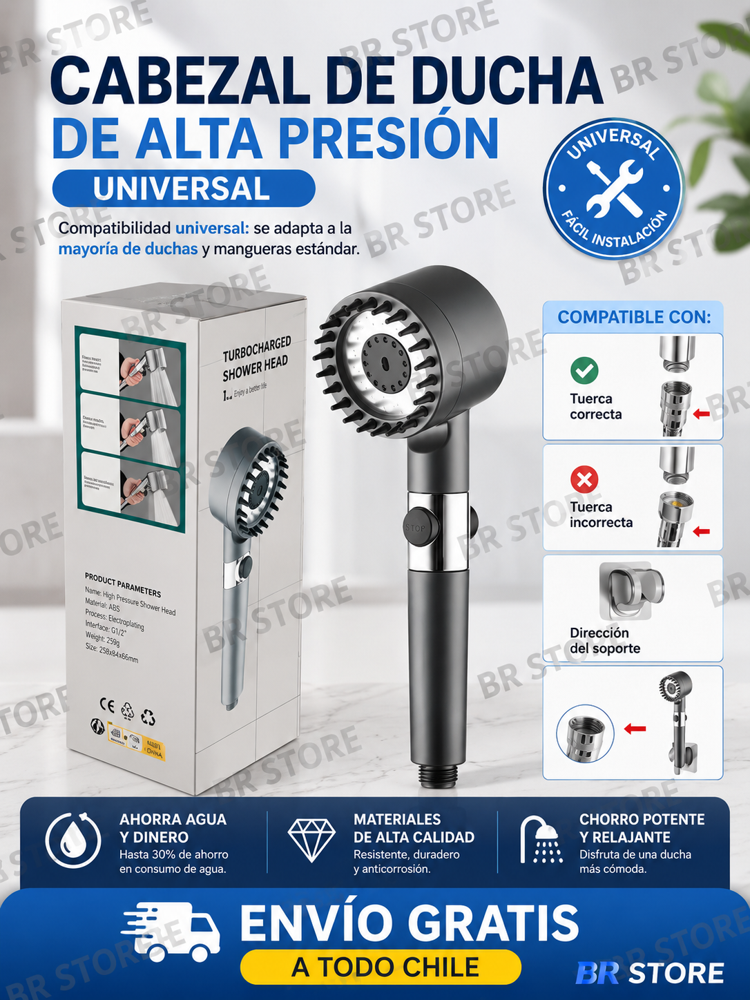 Ducha Potente con Filtro – Alta Presión y 4 Modos